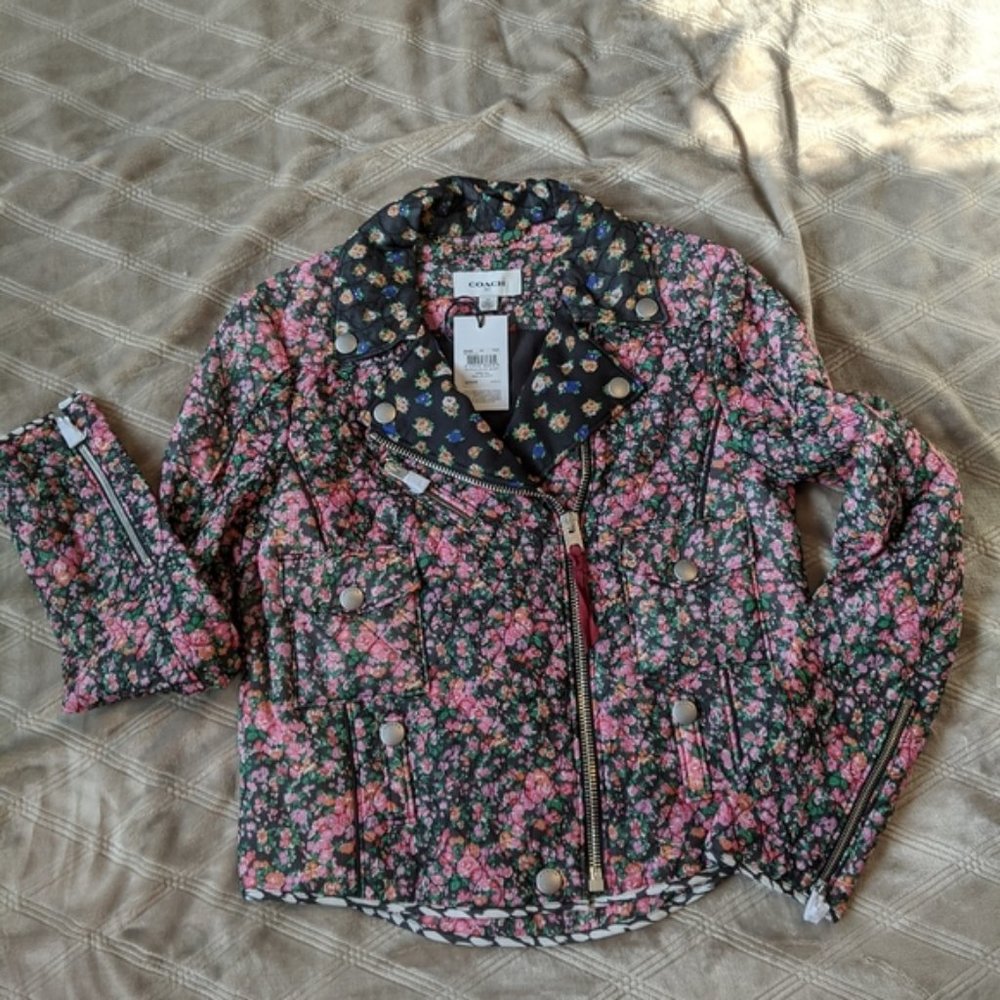 Coach 1941 Chiffon Silk Floral Biker Jacket XS